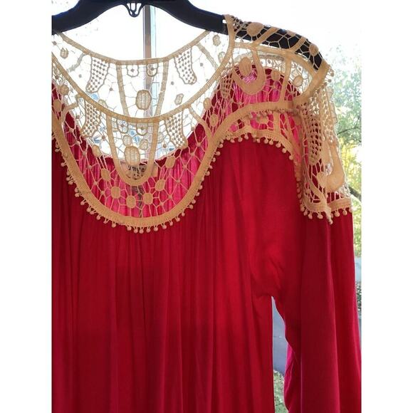 Umgee Bohemian Dress Fuchsia Boho Peasant Crocheted Tiered Sundress Sz Small NWT - Picture 4 of 11